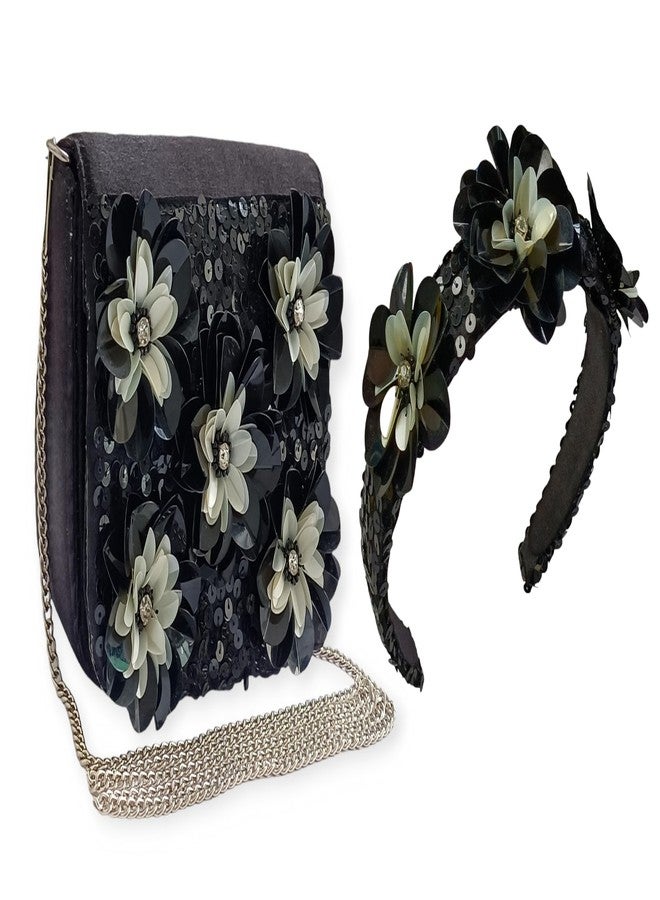 طقم حقيبة كتف وربطة شعر من دوقة الأطفال (أسود وأبيض)